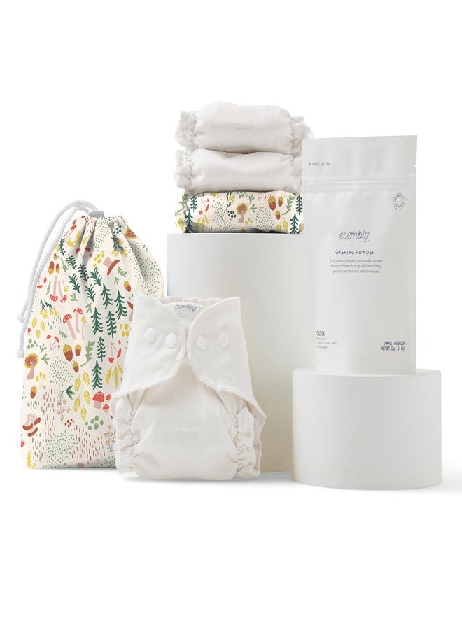 Esembly Try-It Kit - Cloth Diaper Starter Set with Organic Cotton Diapers, Waterproof Diaper Cover, Wet Bag, and Laundry Detergent - Fantastic Fungi, Size 1 (7-18lbs) - Image 1